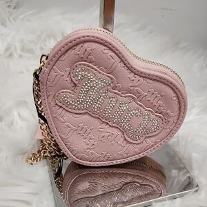 🔹️Juicy Couture🔹️ Pink Diamond string Of Pearls Heart Zip Around Wallet